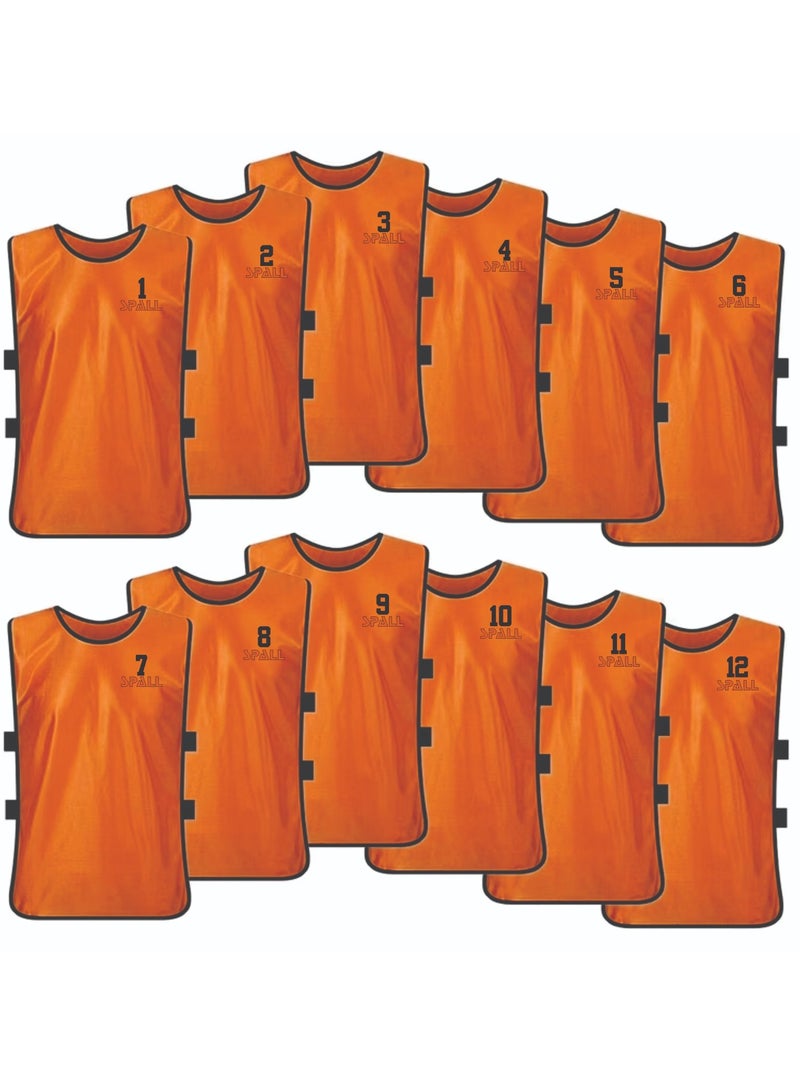 12pcs Numbered Sports Pinnies for Soccer and Basketball Scrimmages - Set of 12 Practice Vests for Adults