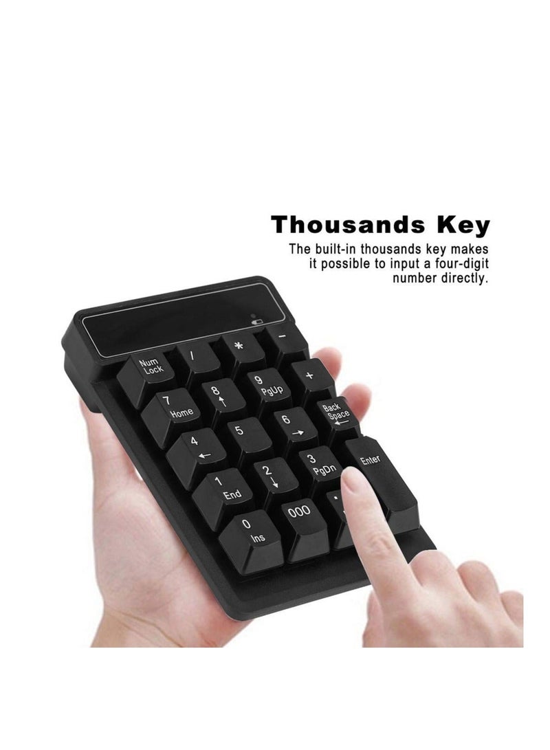 Bluetooth Numeric Keypad, Wireless 19-Keys Number pad, Portable Mini Accounting Multi-Function Number Keypad, with 10m Transmission Distance and 10 Million Clicks, for Laptop, Notebook Tablet