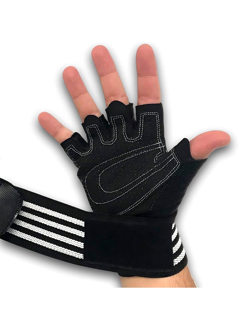 Gym Gloves, Lightweight Breathable Workout Gloves with Wrist Wrap Support for Men & Women, No-Slip Silicone Padded Palm Protection, Training Gloves for Weightlifting, Fitness, Hanging, Pull Ups, L