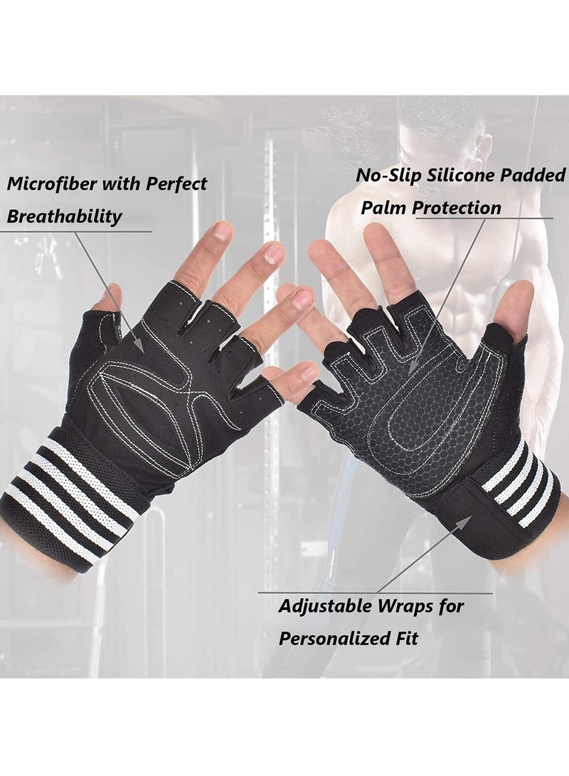 Gym Gloves, Lightweight Breathable Workout Gloves with Wrist Wrap Support for Men & Women, No-Slip Silicone Padded Palm Protection, Training Gloves for Weightlifting, Fitness, Hanging, Pull Ups, L