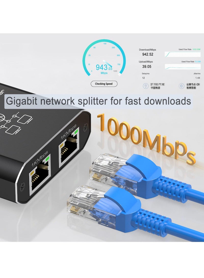 RJ45 Network Splitter Adapter, Ethernet Cable Splitter, 1 to 3 Internet Splitter 1000Mbps High Speed LAN Network Splitter, 3 Devices Simultaneous Networking, for Cat5/5e/6/7/8