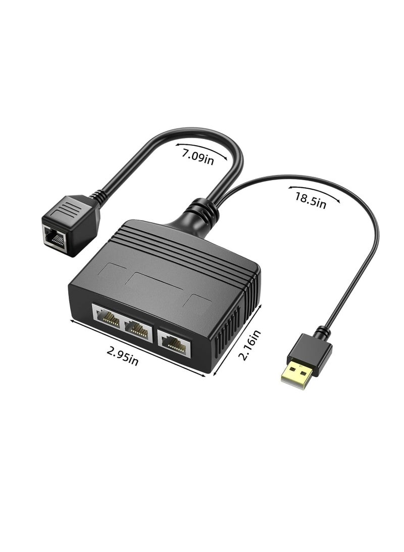 RJ45 Ethernet Splitter 1 to 2 Out, with USB Power Cable, RJ45 Internet Splitter Adapter 1000Mbps High Speed for Cat 5/5e/6/7/8 Cable, Support Two Devices Working Simultaneously