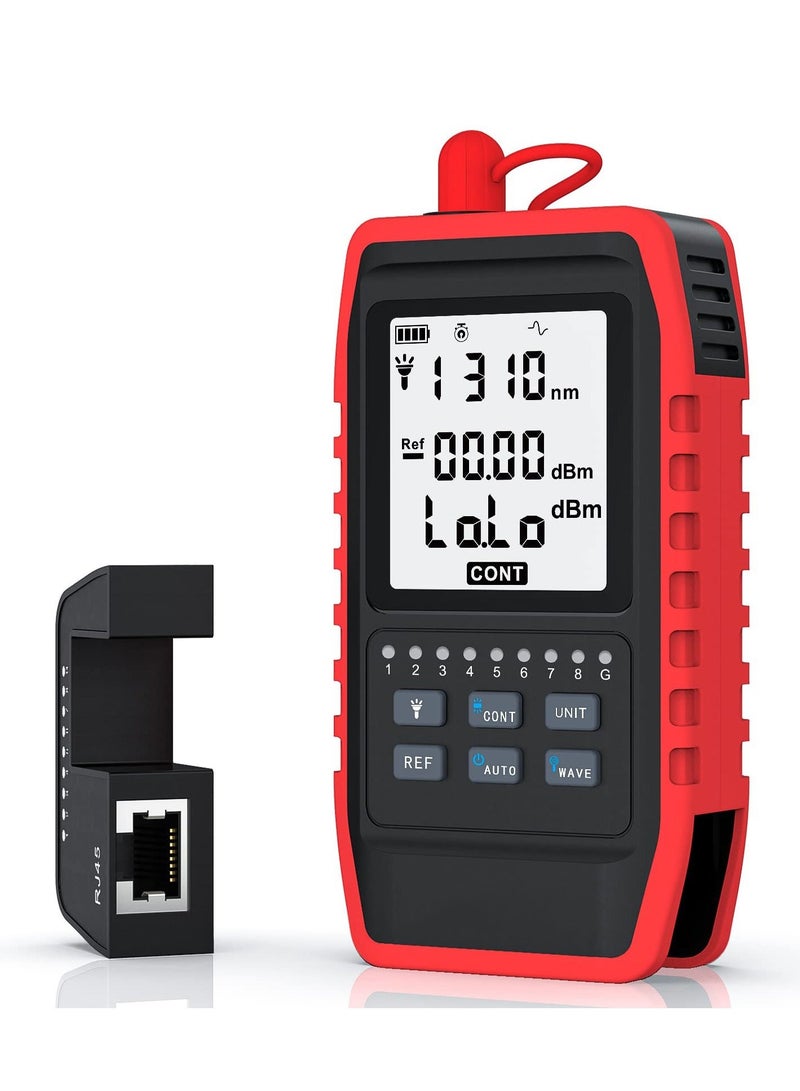 Fiber Optic Tester with Optical Power Meter, Universal FC/SC/ST Interface, RJ45 Network Test, LED Lighting, Mini Portable Fiber Optic Cable Tester, USB Chargeable