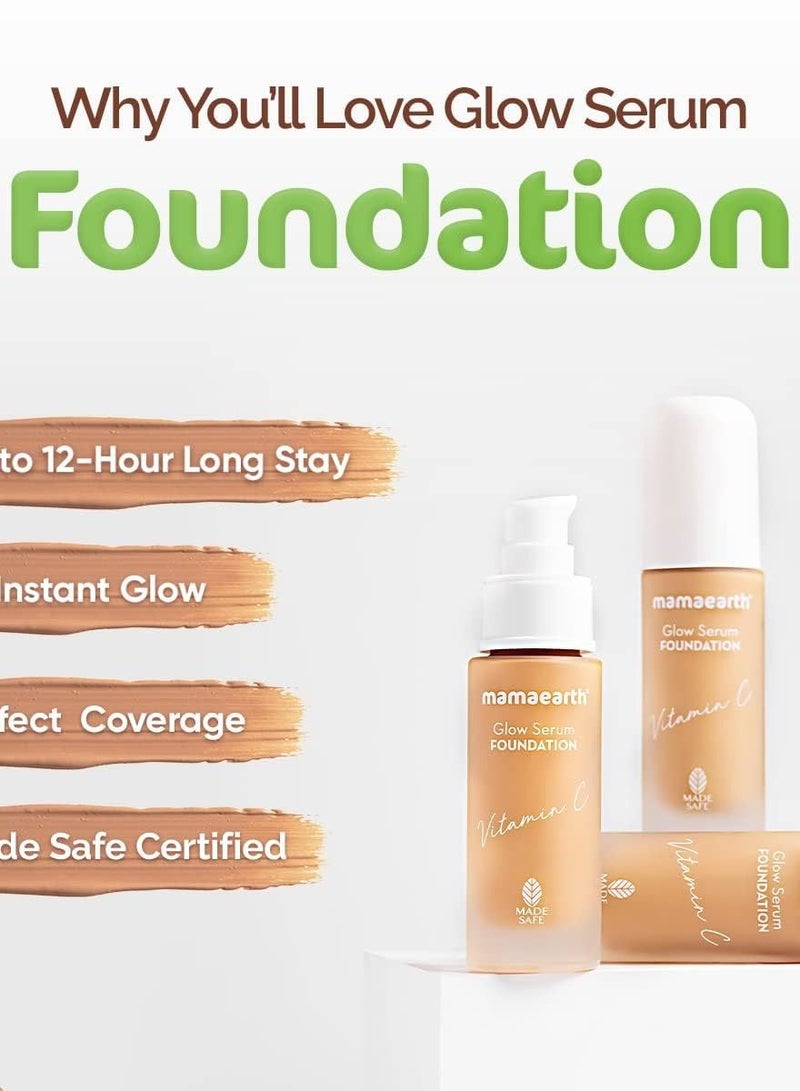 MAMAEARTH Glow Serum Foundation with Vitamin C & Turmeric for 12 Hour Long Stay 01 Ivory Glow 30 ml Pack of 1