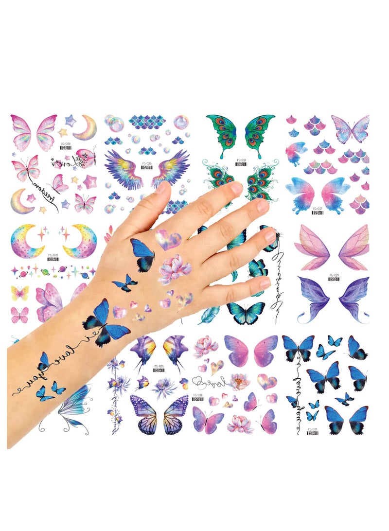 Glitter Butterfly Temporary stickers for Girls, 12 Sheets Butterfly Party Favors Decorations, Art Makeup Body Sticker for Girls Kids Woman