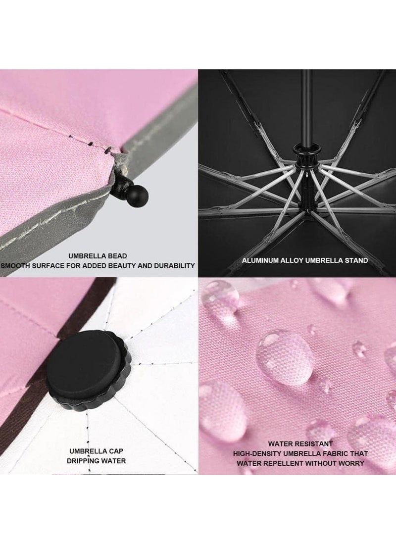Kids Folding Umbrella, Cartoon Travel Umbrella with Reflective Stripe,Wind Resistant and Anti-UV, Strong, Portable, Auto Open/Close, Durable Compact Design, Lightweight Umbrella for Girls