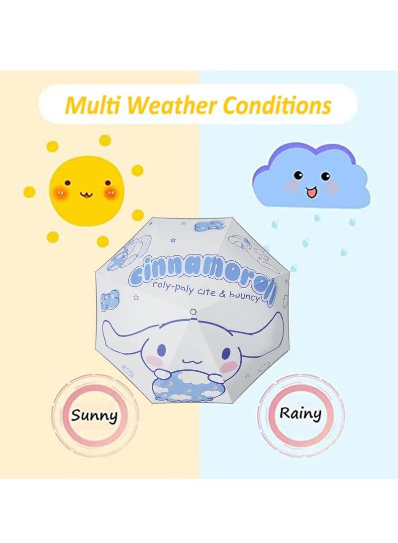 Kids Folding Umbrella, Cartoon Travel Umbrella with Reflective Stripe,Wind Resistant and Anti-UV, Strong, Portable, Auto Open/Close, Durable Compact Design, Lightweight Umbrella for Girls