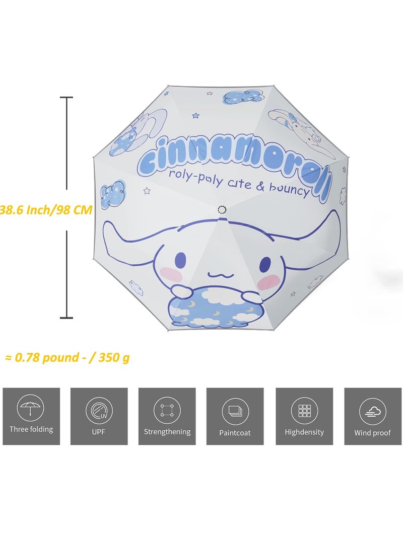 Kids Folding Umbrella, Cartoon Travel Umbrella with Reflective Stripe,Wind Resistant and Anti-UV, Strong, Portable, Auto Open/Close, Durable Compact Design, Lightweight Umbrella for Girls