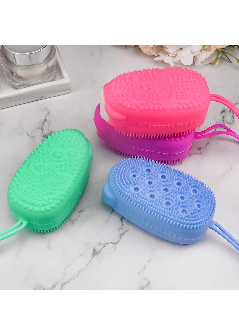 Silicone Shower Brush, 4PCS Soft Silicone Body Cleansing Brush Shower Scrubber, Gentle Exfoliating and Massage for All Kinds of Skin