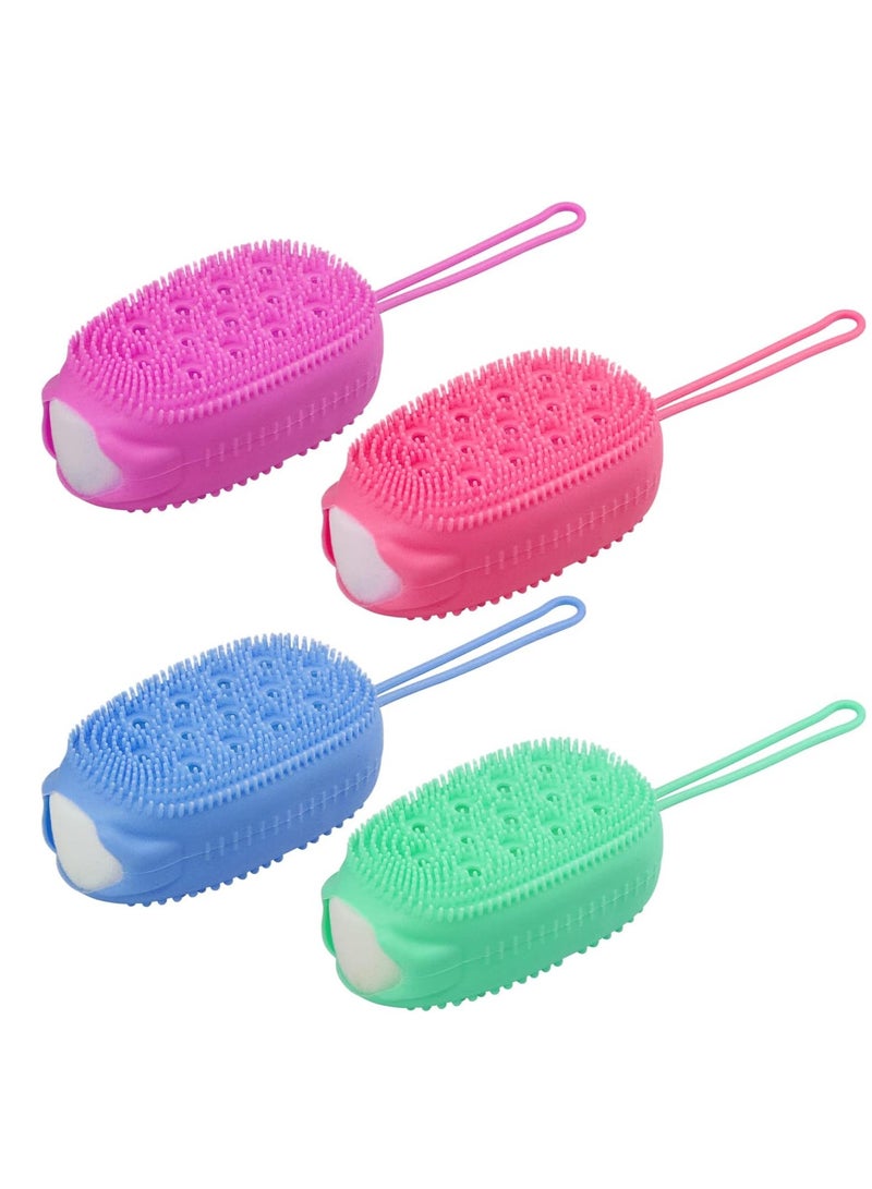 Silicone Shower Brush, 4PCS Soft Silicone Body Cleansing Brush Shower Scrubber, Gentle Exfoliating and Massage for All Kinds of Skin