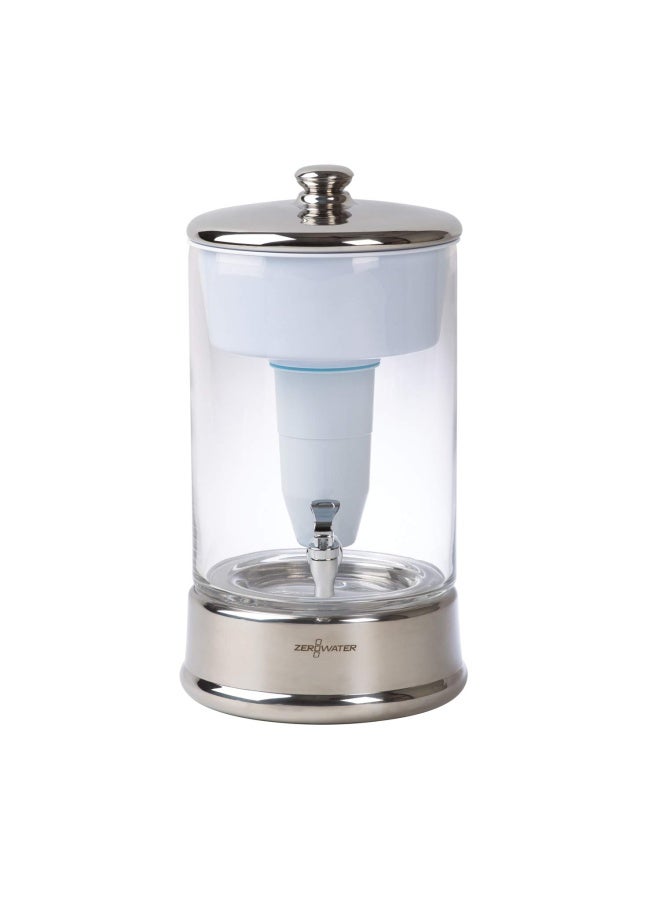 Zerowater  Zbd-040-1 40 Cup Ready-Pour Glass 5-Stage Water Filter Dispenser Nsf Certified To Reduce Lead Other Heavy Metals And Pfoa Pfos Clear Glass With Chrome Stand