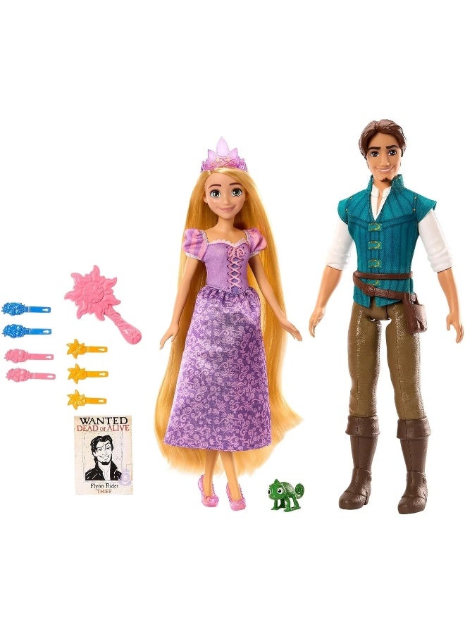 Disney Princesses Adventure Set of 2 Rapunzel and Flynn Rider Dolls, Height 30 cm – Multicoloured – 100th Anniversary