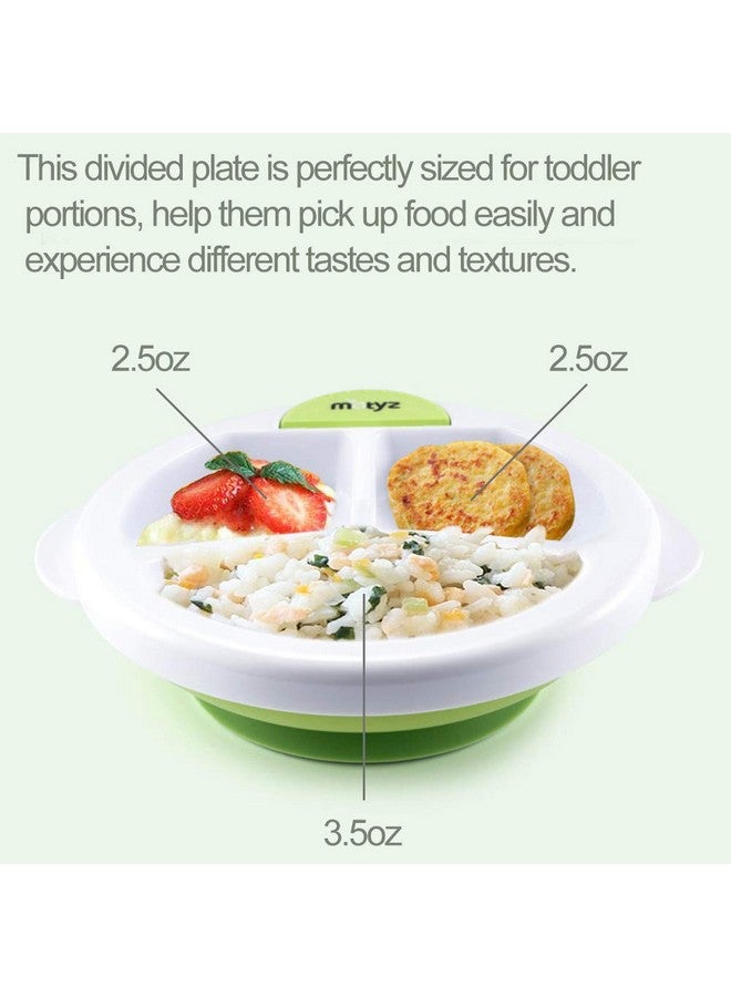 Baby Feeding Suction Warm Plate With Draining And Drying Design Stay Put Divided Plate For Kids Including 1 Toddler Plate And 2 Spoons Microwave & Dishwasher Safe (Green)