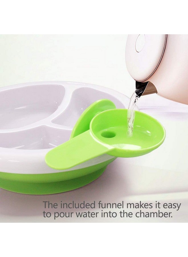 Baby Feeding Suction Warm Plate With Draining And Drying Design Stay Put Divided Plate For Kids Including 1 Toddler Plate And 2 Spoons Microwave & Dishwasher Safe (Green)