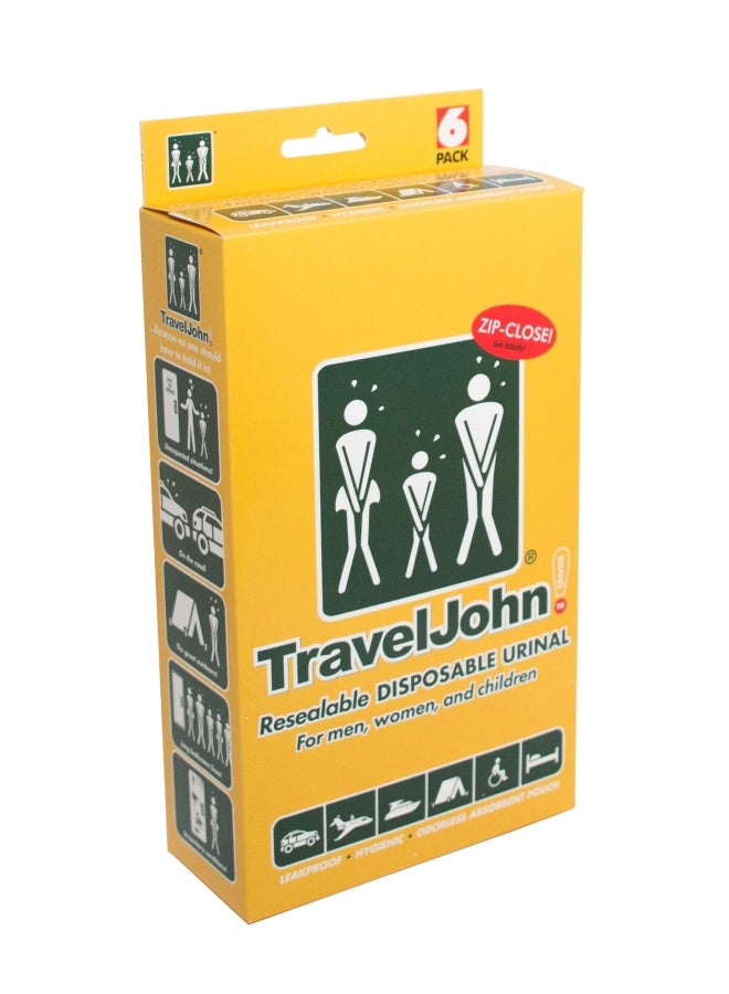 Traveljohn Resealable Disposable Urinal For All Genders Adults And Children Tj1N-C - 6 Pack