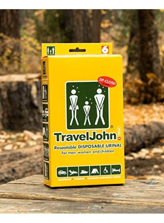 Traveljohn Resealable Disposable Urinal For All Genders Adults And Children Tj1N-C - 6 Pack