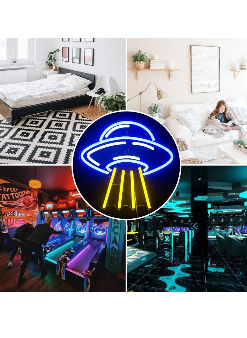 UFO Neon Sign, Neon Sign For Room, Alien Led Neon Light Wall Decor, Spacecraft Neon Light Sign, Spaceship Neon Signs, for Bedroom Game Room Wall Decor, for UFO Lovers Bedroom Gift