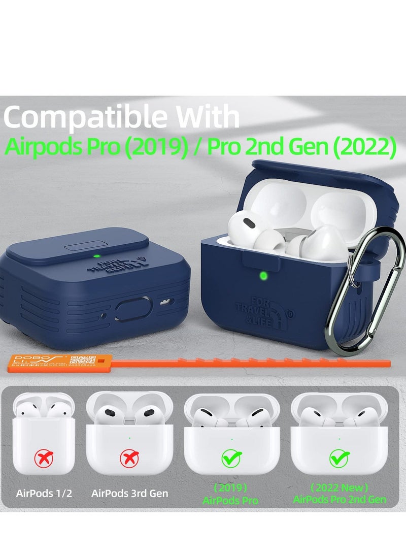 Headphone Protective Cover, Compatible with AirPods Pro 2nd/1st Generation Case Cover, Rugged Military Grade Protective Cover, with Apple AirPods Pro 2022/2019 Charging Case (Navy Blue)