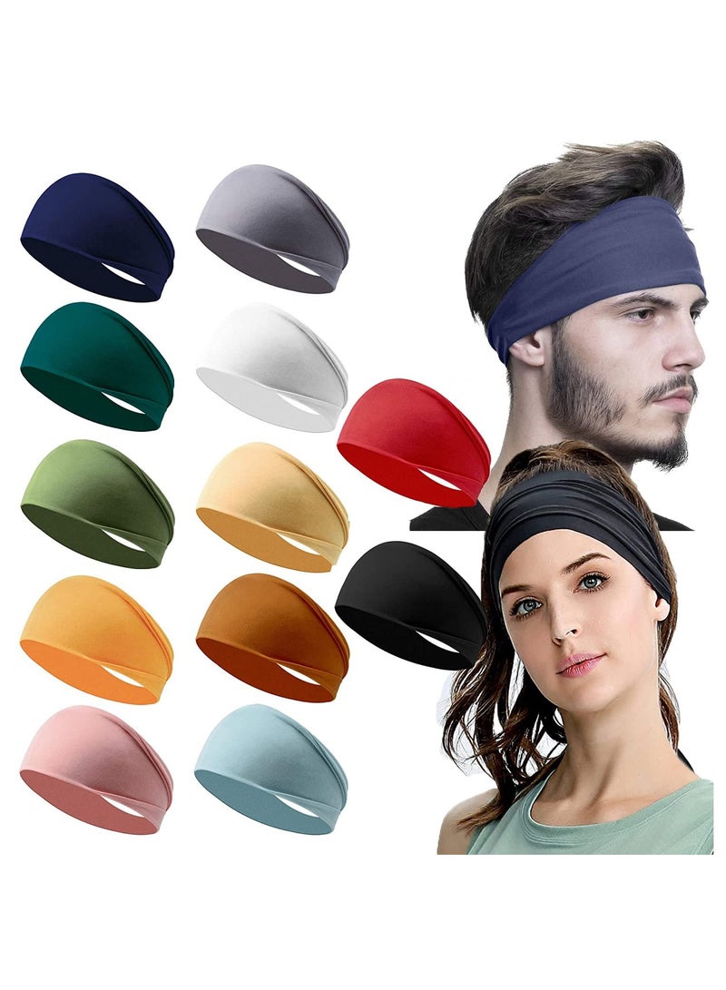 12PCS Women's Headbands Athletic Yoga Workout Sports Exercise Headband Elastic Non Slip Sweat Wicking Summer Cloth Hair Bands