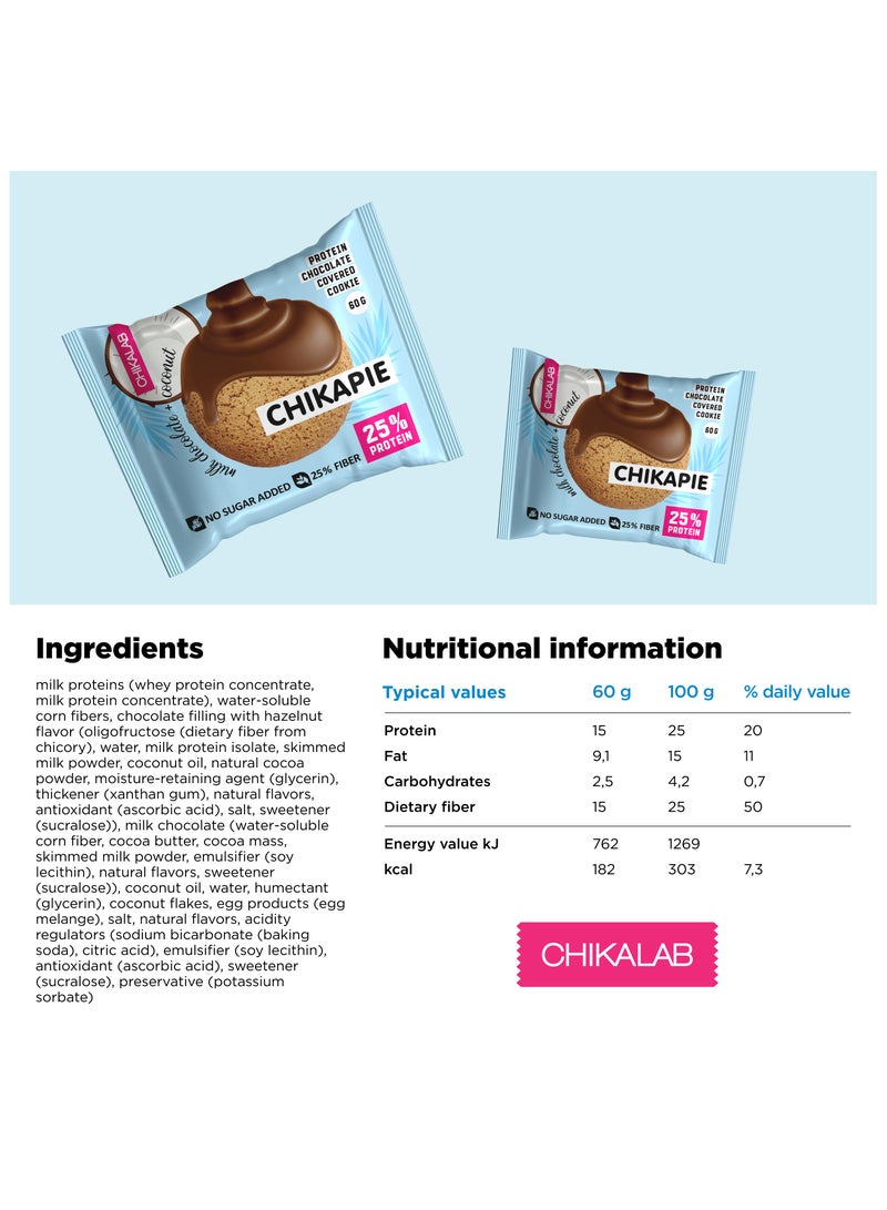 CHIKAPIE Protein Chocolate Covered Cookie with Coconut Filling No Sugar Added 9x60g