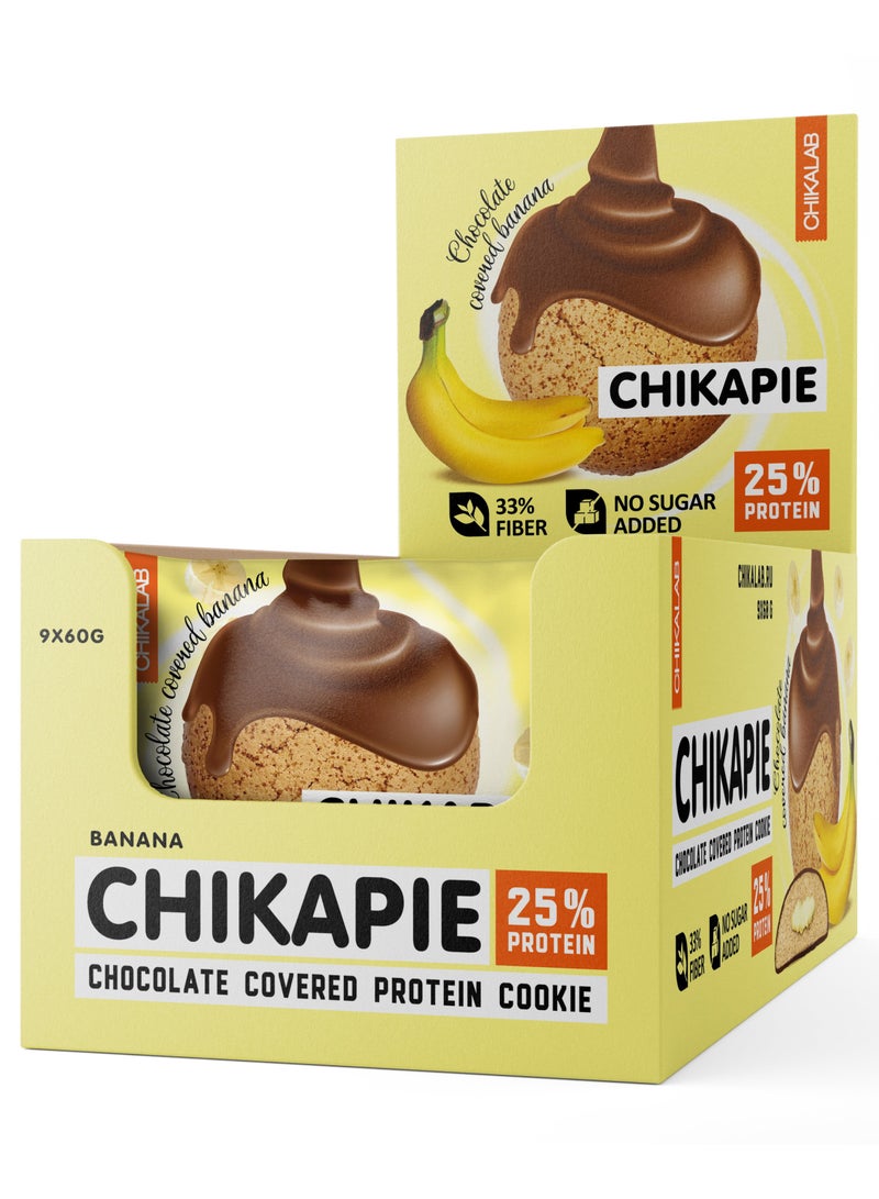 CHIKAPIE Chocolate Covered Protein Cookie with Banana Filling No Sugar Added 9x60g