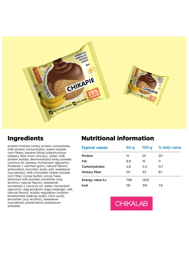 CHIKAPIE Chocolate Covered Protein Cookie with Banana Filling No Sugar Added 9x60g