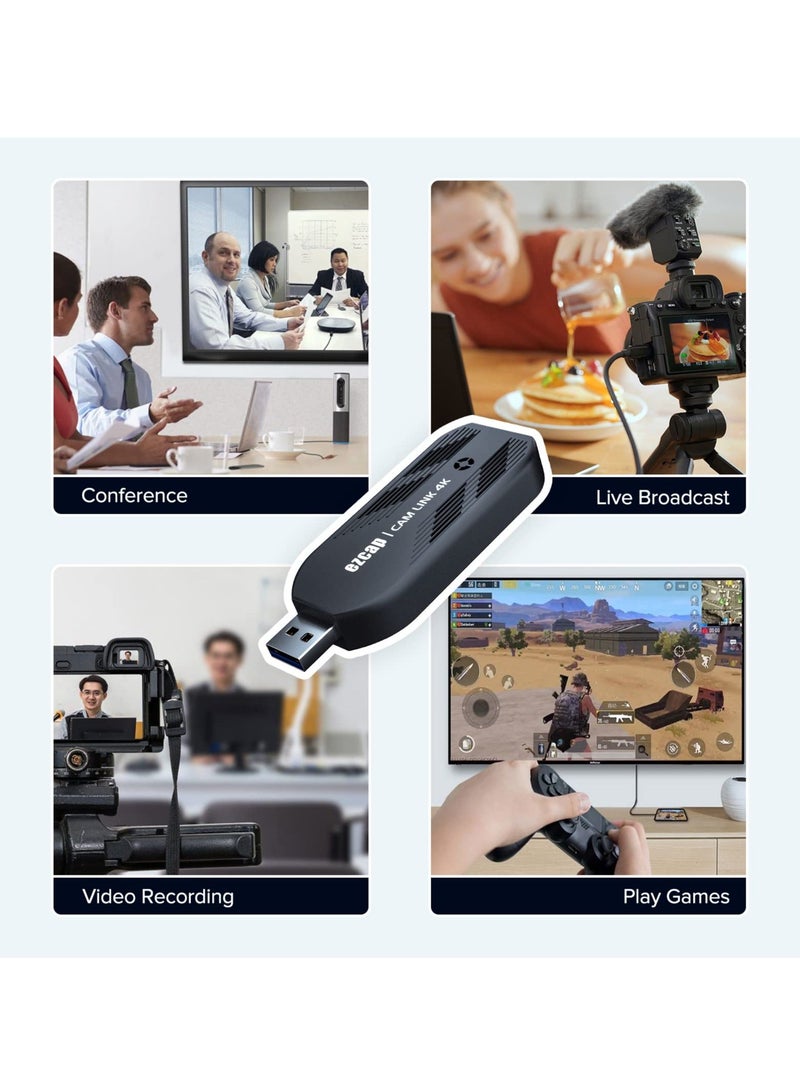 4K Video Capture Card, Cam Link HDMI to USB 3.0, Full HD 4K30/1080p120, Low-Latency Capture for Gaming, Streaming, Live Broadcast, Online Teaching, Conference