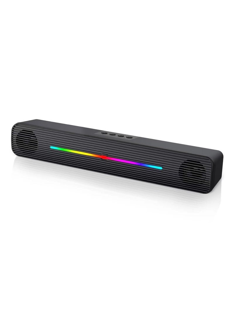 Computer Speakers for PC Desktop Bluetooth 5.0 and 3.5mm Aux in Dynamic RGB Bluetooth Soundbar Portable Dual Speakers Subwoofer Computer SoundBar Speaker for Desktop Laptop Phone Black