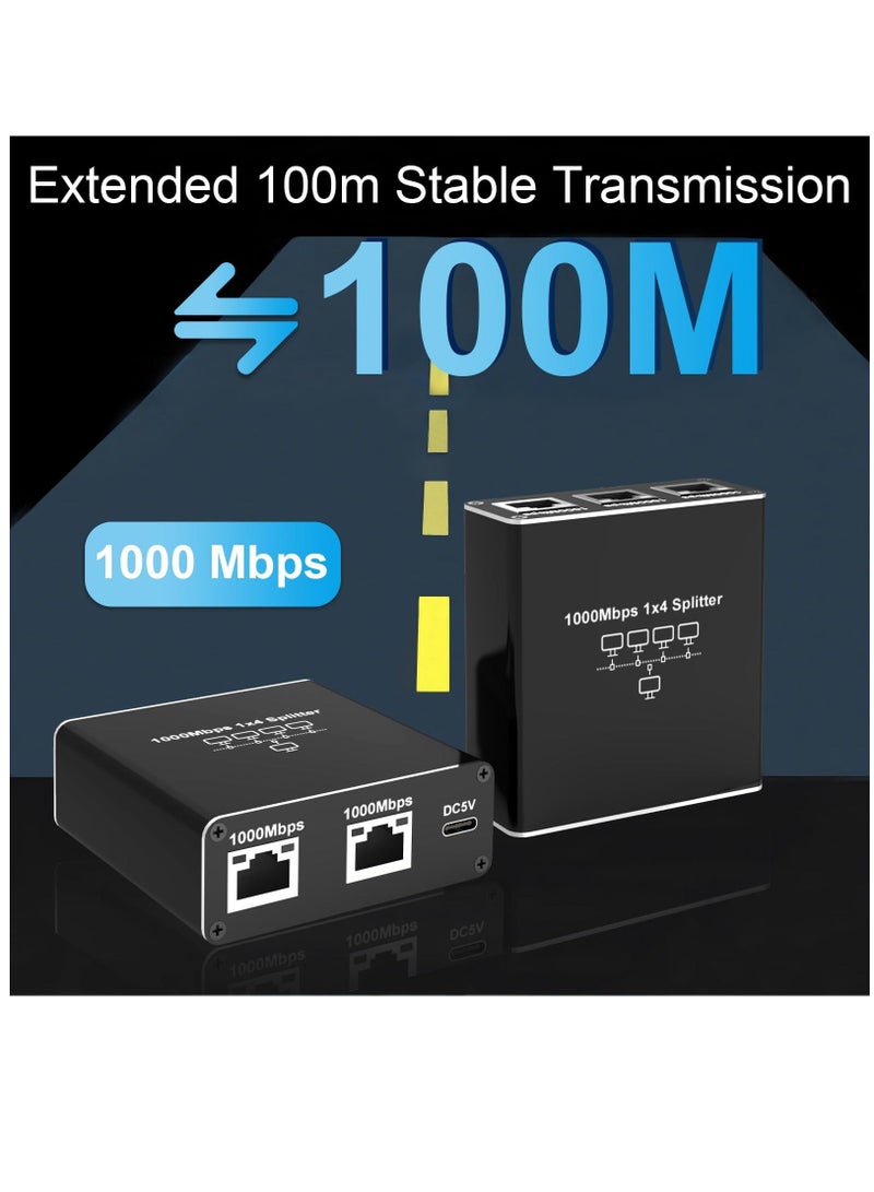 Ethernet Splitter High Speed, 1000Mbps Ethernet Splitter 1 to 4 (4 Devices Simultaneous Networking) Gigabit Ethernet Splitter RJ45 Splitter with USB Power Cable, LAN Splitter for Cat5/5e/6/7/8 Cable
