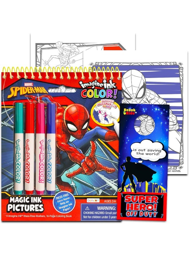 Spiderman Mess Free Coloring Book for Kids - Travel Toys for Toddlers Bundle with Spiderman Mess-Free Imagine Ink Coloring Pad with Markers, More | Spiderman Activity Set