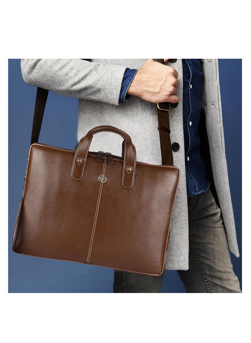 Leather Laptop Bag for Men - Office Bag - Fits Up to 14/15.6 Inch Laptop/MacBook - Laptop Messenger Bags/Leather Bag for Men with Adjustable Shoulder Strap - Brushwood