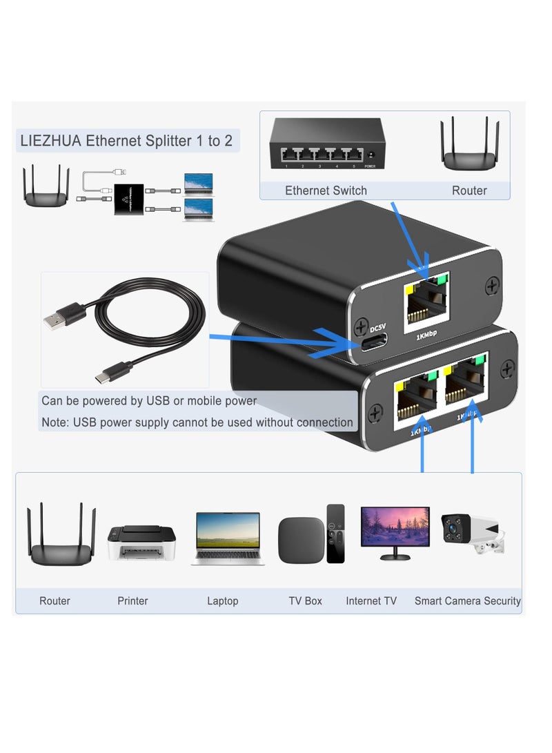 RJ45 Network Splitter Adapter, Ethernet Cable Splitter, 1 to 3 Internet Splitter 1000Mbps High Speed LAN Network Splitter, 3 Devices Simultaneous Networking, for Cat5/5e/6/7/8