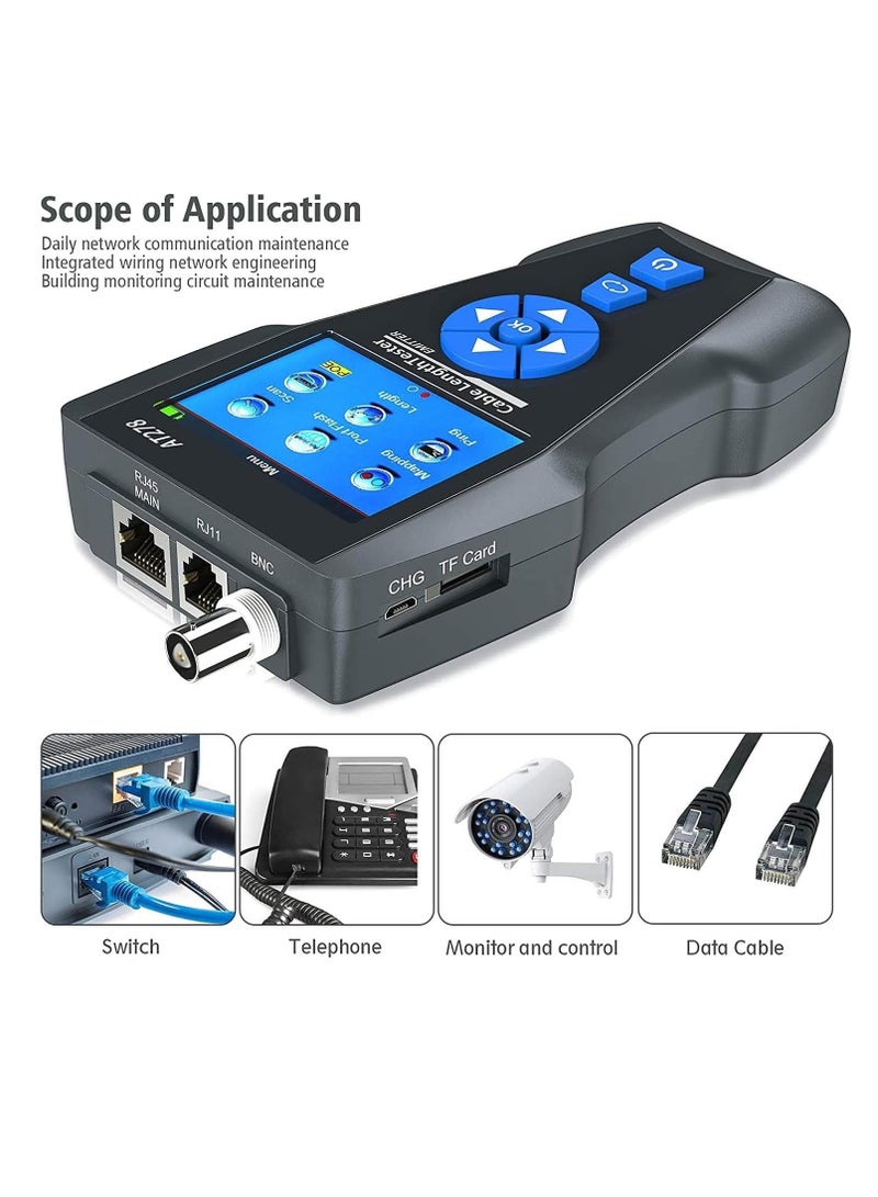 Network Cable Tester, AT278 TDR Multi-functional LCD Tracker For RJ45, RJ11, BNC, Metal Cable, PING/POE NF-8601S