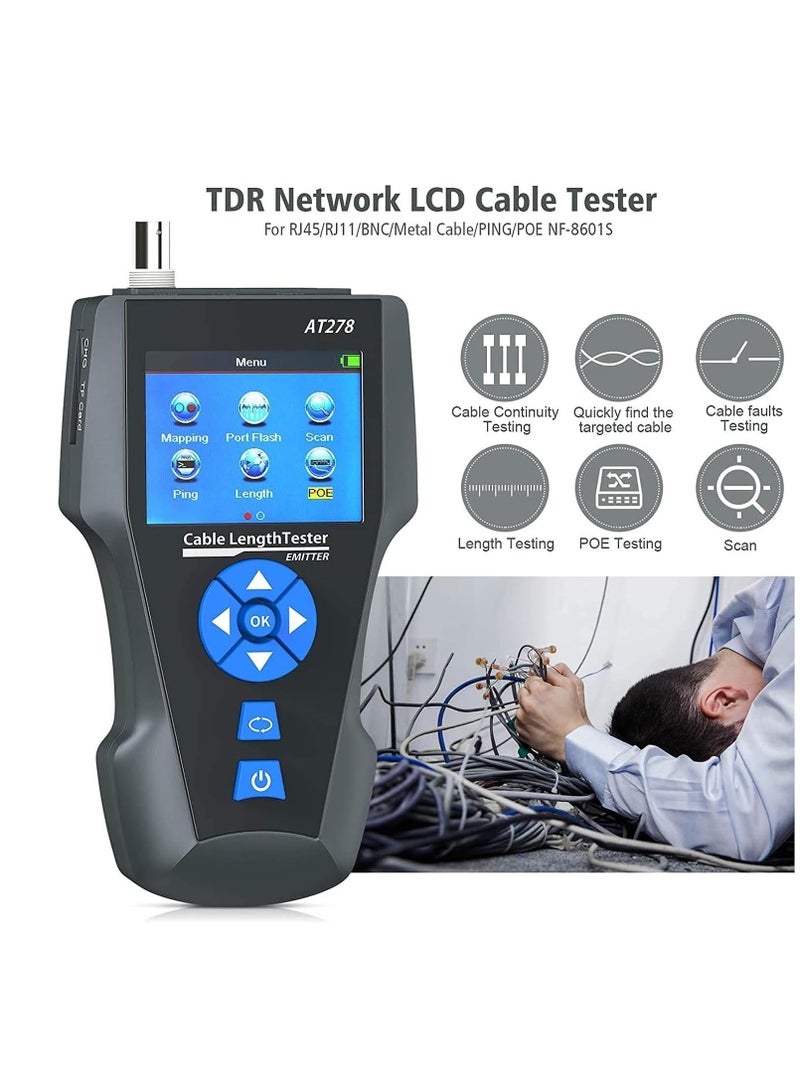 Network Cable Tester, AT278 TDR Multi-functional LCD Tracker For RJ45, RJ11, BNC, Metal Cable, PING/POE NF-8601S