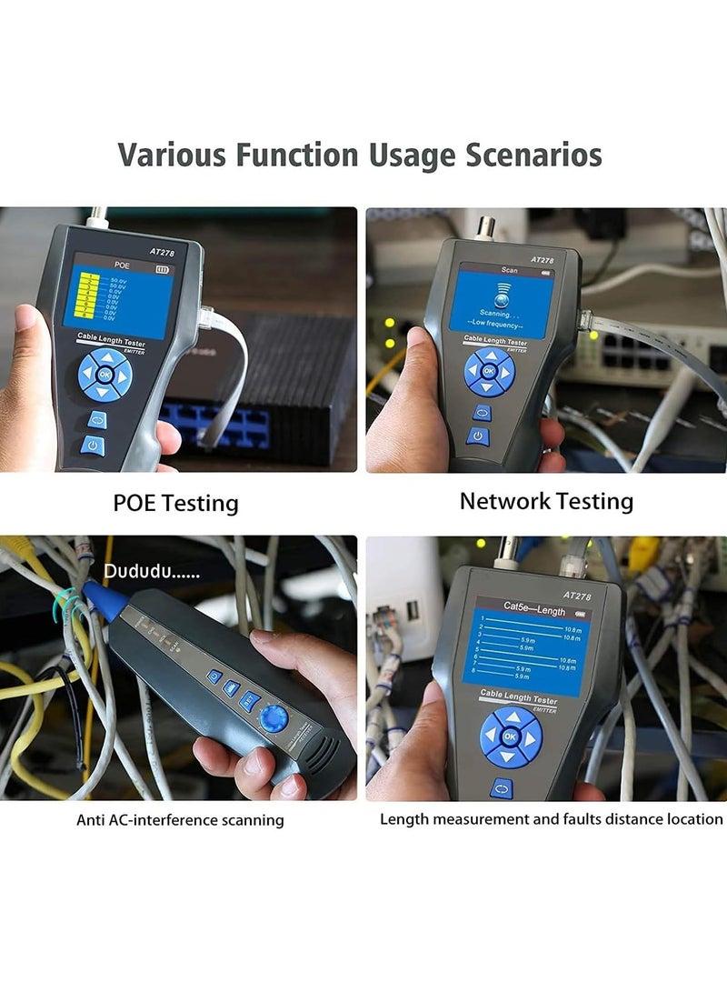 Network Cable Tester, AT278 TDR Multi-functional LCD Tracker For RJ45, RJ11, BNC, Metal Cable, PING/POE NF-8601S