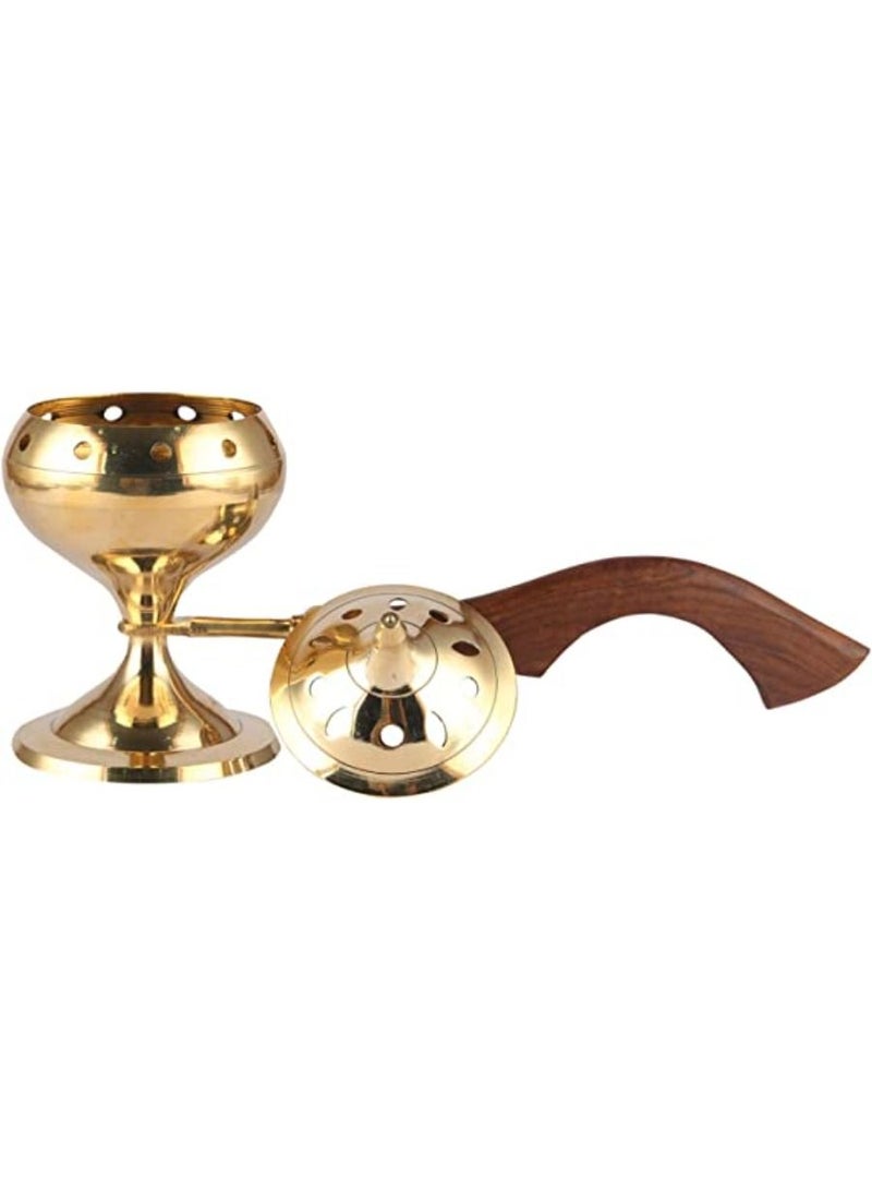 Brass Incense Burner Sambrani Stand with Wooden Handle