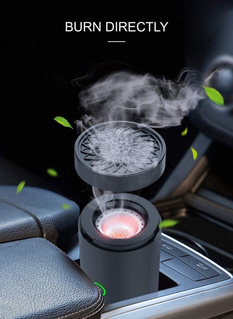 Electric Incense Mini Car Incense Bukhoor Burners Decort for Car, Home, Usb Rechargeable Gift (BLACK) (ELT-01)