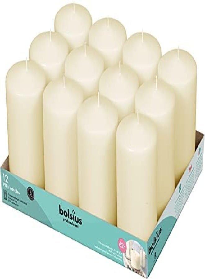 Bolsius Set Of 12 Ivory Pillar Candles - 2.75-X6.60 Inch Unscented Candle Set - Dripless Clean Burning Smokeless Dinner Candle - Perfect For Wedding Candles, Parties And Special Occasions