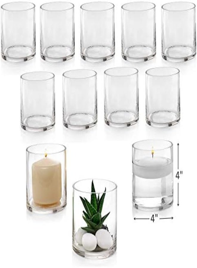 Set Of 12 Glass Cylinder Vases 4 Inch Tall - Multi-Use: Pillar Candle, Floating Candles Holders Or Flower Vase – Perfect As A Wedding Centerpieces.