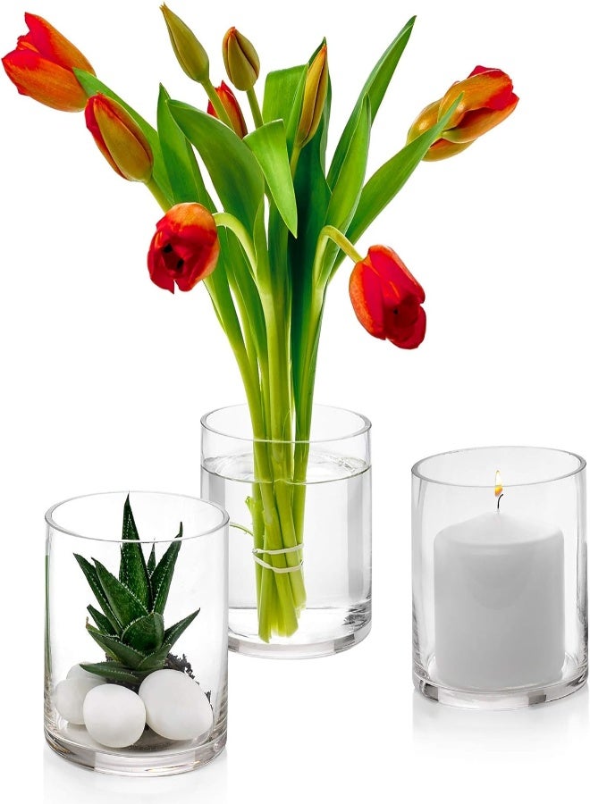 Set Of 12 Glass Cylinder Vases 4 Inch Tall - Multi-Use: Pillar Candle, Floating Candles Holders Or Flower Vase – Perfect As A Wedding Centerpieces.