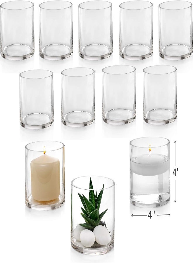 Set Of 12 Glass Cylinder Vases 4 Inch Tall - Multi-Use: Pillar Candle, Floating Candles Holders Or Flower Vase – Perfect As A Wedding Centerpieces.