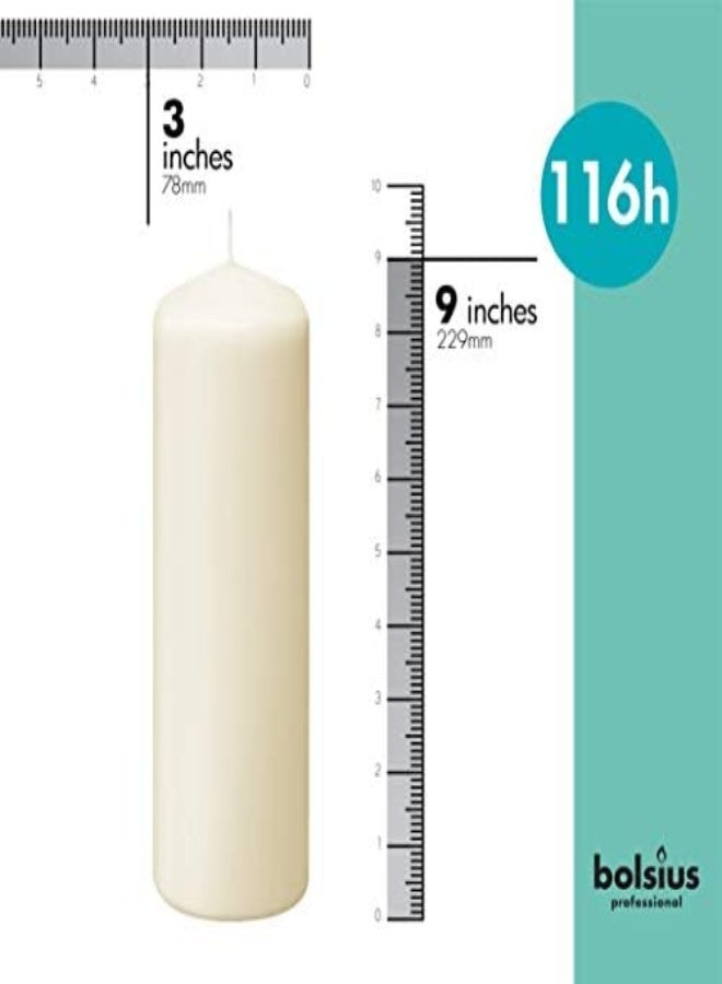 Bolsius 6 Ivory Pillar Candles Bulk - 3X9 Inches Candle Set - 116+ Hours Clean Burning - No Palm Oil - 0% Animal Fat - Premium European Quality - Unscented Dripless Eco-Friendly Any Occasion Pillars