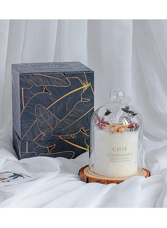 Aromatherapy Vanilla Dried Flower Soy Wax Scented Candle With Glass Jar Tin Gift Box