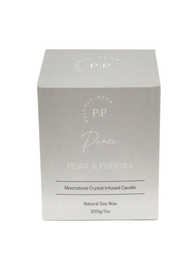 Prickly Pear Moonstone Crystal 'Peace' Candle, 100% Natural Soy Wax with Authentic Crystals, Comes in Glass Vessel with a burn time of 45 Hrs, 200g