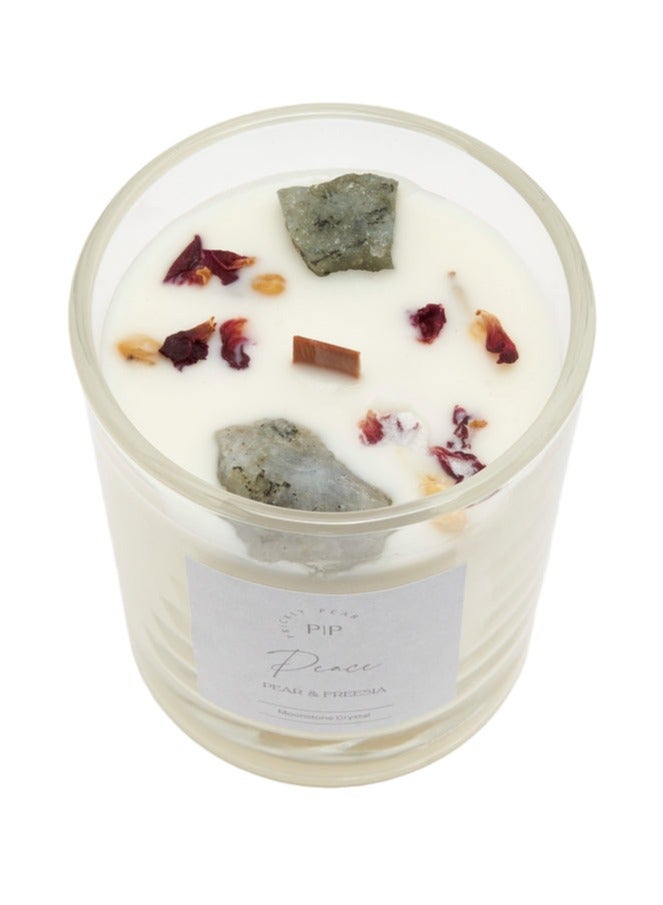 Prickly Pear Moonstone Crystal 'Peace' Candle, 100% Natural Soy Wax with Authentic Crystals, Comes in Glass Vessel with a burn time of 45 Hrs, 200g