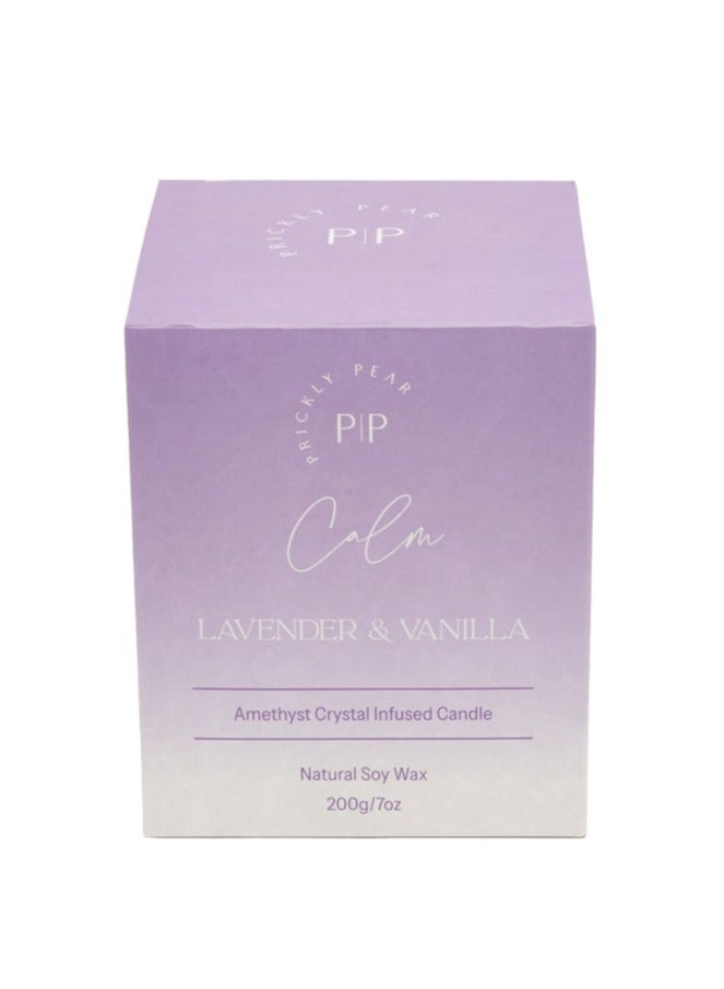 Prickly Pear Amethyst Crystal 'Calm' Candle, 100% Natural Soy Wax with Authentic Crystals, Comes in Glass Vessel with a burn time of 45 Hrs, 200g