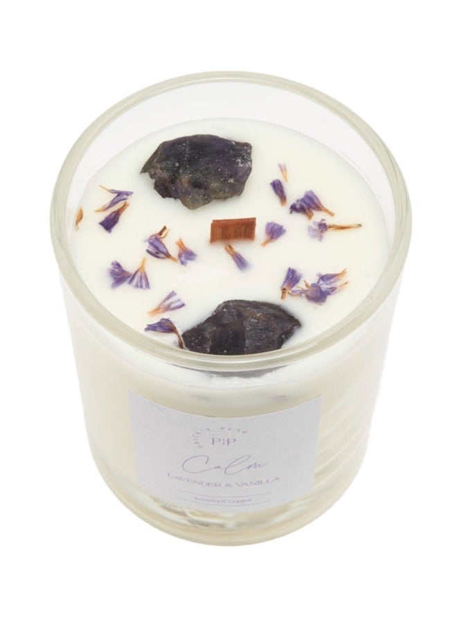 Prickly Pear Amethyst Crystal 'Calm' Candle, 100% Natural Soy Wax with Authentic Crystals, Comes in Glass Vessel with a burn time of 45 Hrs, 200g