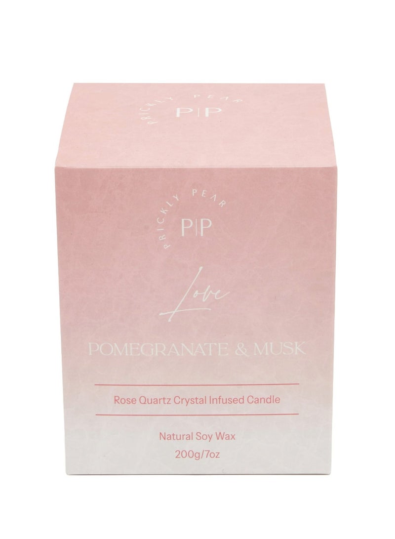 Prickly Pear Rose Quartz Crystal 'Love' Candle, 100% Natural Soy Wax with Authentic Crystals, Comes in Glass Vessel with a burn time of 45 Hrs, 200g