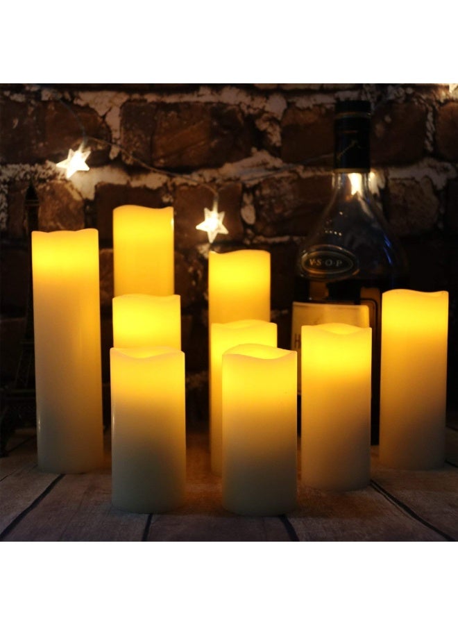 Flameless Candles Led Candles Pack Of 9 H 4 5 6 7 8 9 X D 2.2 Ivory Real Wax Battery Candles Remote Timer