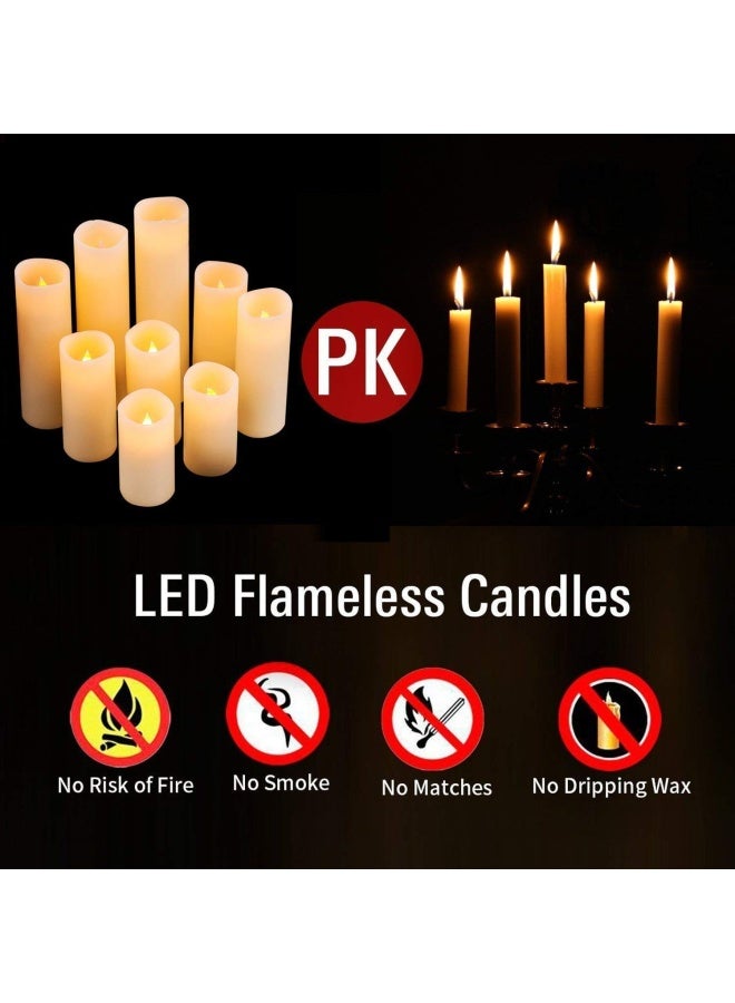 Flameless Candles Led Candles Pack Of 9 H 4 5 6 7 8 9 X D 2.2 Ivory Real Wax Battery Candles Remote Timer